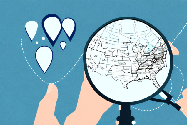A map of the usa with a magnifying glass hovering over it