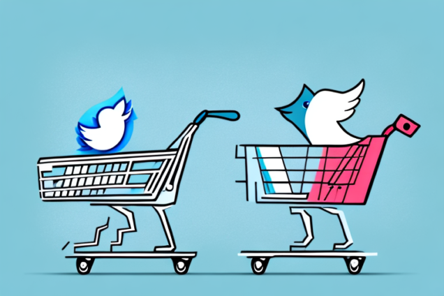 A twitter bird with a shopping cart full of followers