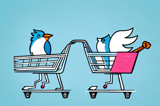 A twitter bird with a shopping cart full of followers