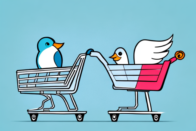 A twitter bird with a shopping cart full of followers