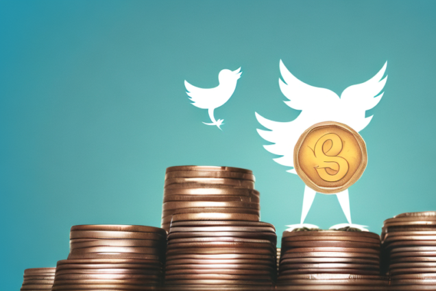 A stack of coins with a twitter bird perched on top