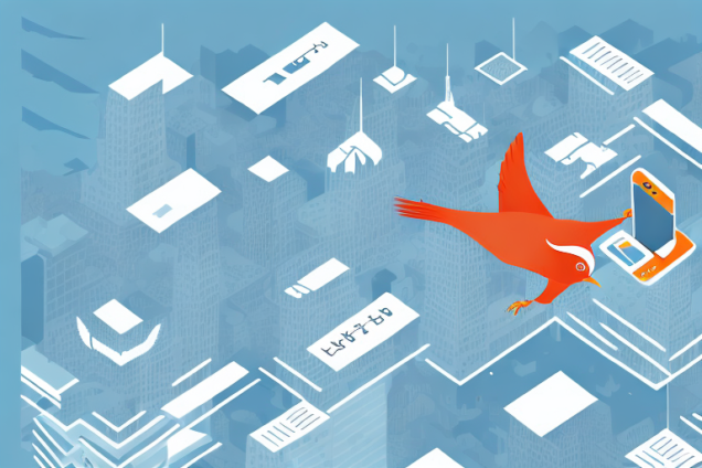 A bird flying through a cityscape