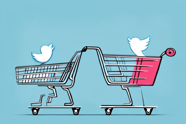 A twitter bird with a shopping cart full of followers