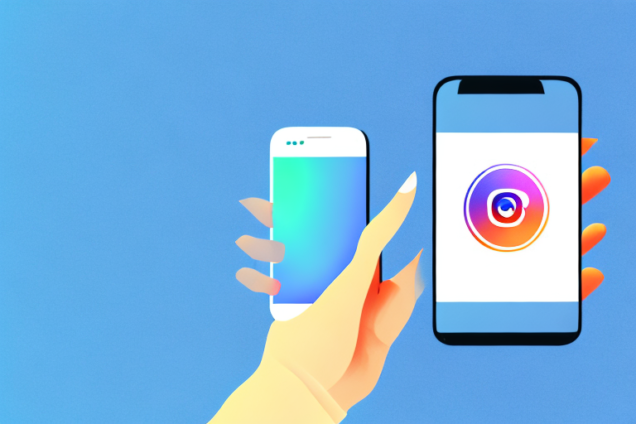 A hand holding a smartphone with an instagram logo on the screen