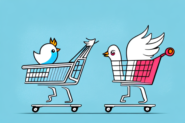 A twitter bird with a shopping cart full of followers