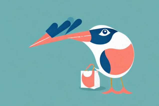 A bird with a money bag in its beak