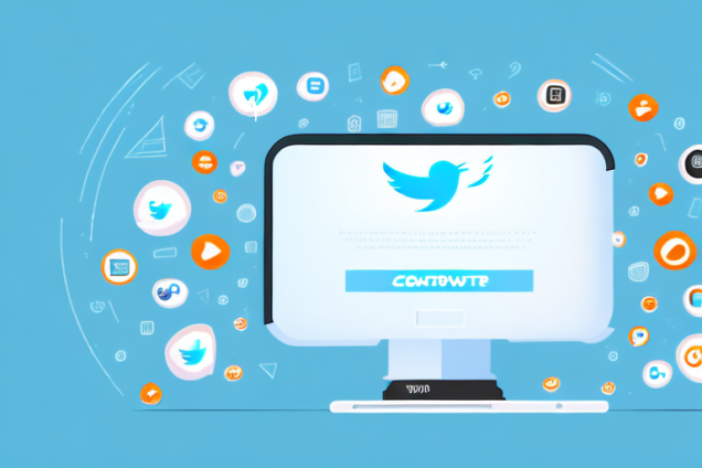 A computer with a twitter logo on the screen