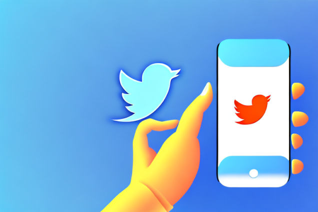 A hand holding a mobile phone with a twitter app open